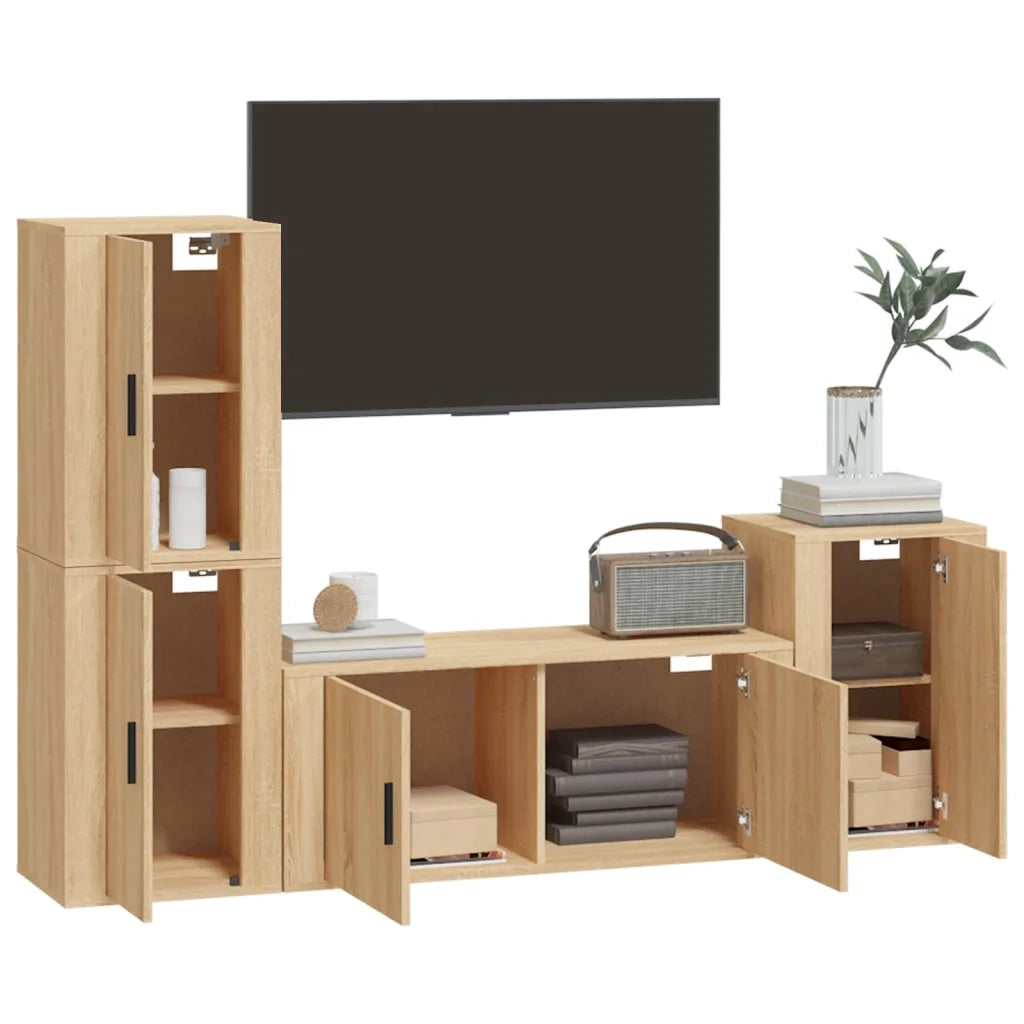 Set di Mobili Porta TV 4 pz Rovere Sonoma in Legno Multistrato 3188601