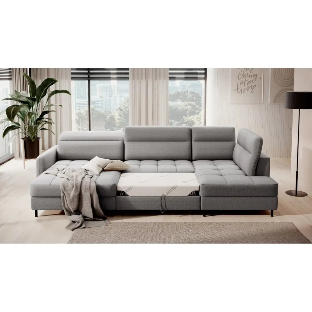 Divano angolare convertibile BERTHO 306 cm grigio – Angolo sinistro con contenitore