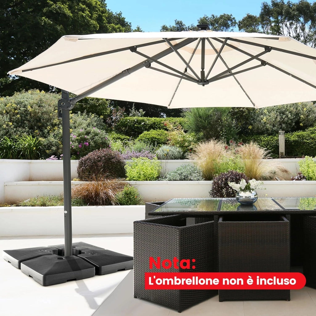 Base Ombrellone Riempibile a 4 Blocchi da 20 Litri, Base per Ombrellone Decentrato con Blocchi Riempibili di Acqua/Sabbia, Pesi per Ombrellone da Giardino Terrazzo Bordo Piscina, Fino 128 kg