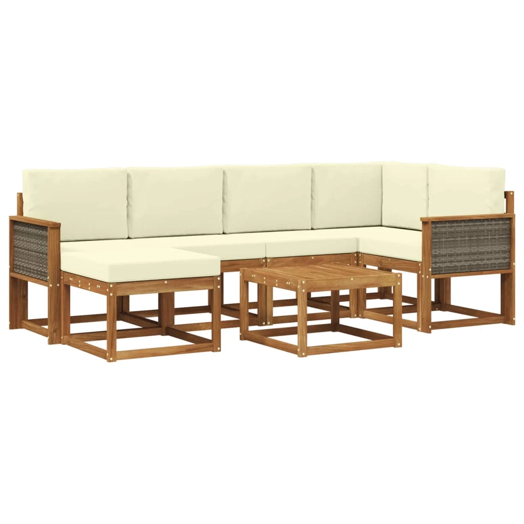 Set di divani da esterno con cuscino 7 pcs Naturale e Crema