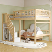 Letto 140x200 cm con scala contenitore e protezione alta in legno colore naturale