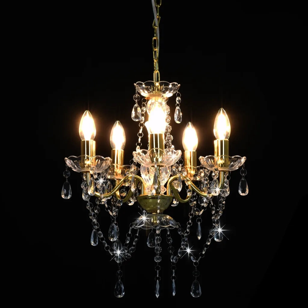 Lampadario con Perline di Cristallo Dorato Tondo 5 E14 281602