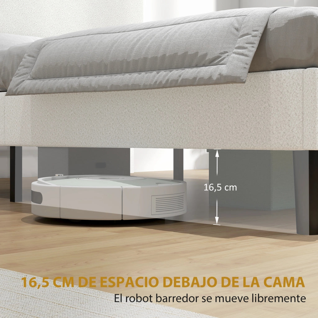 Letto Matrimoniale Imbottito con Testiera Regolabile in Altezza e Doghe di Legno ¨C Zephmum ¨C Bianco