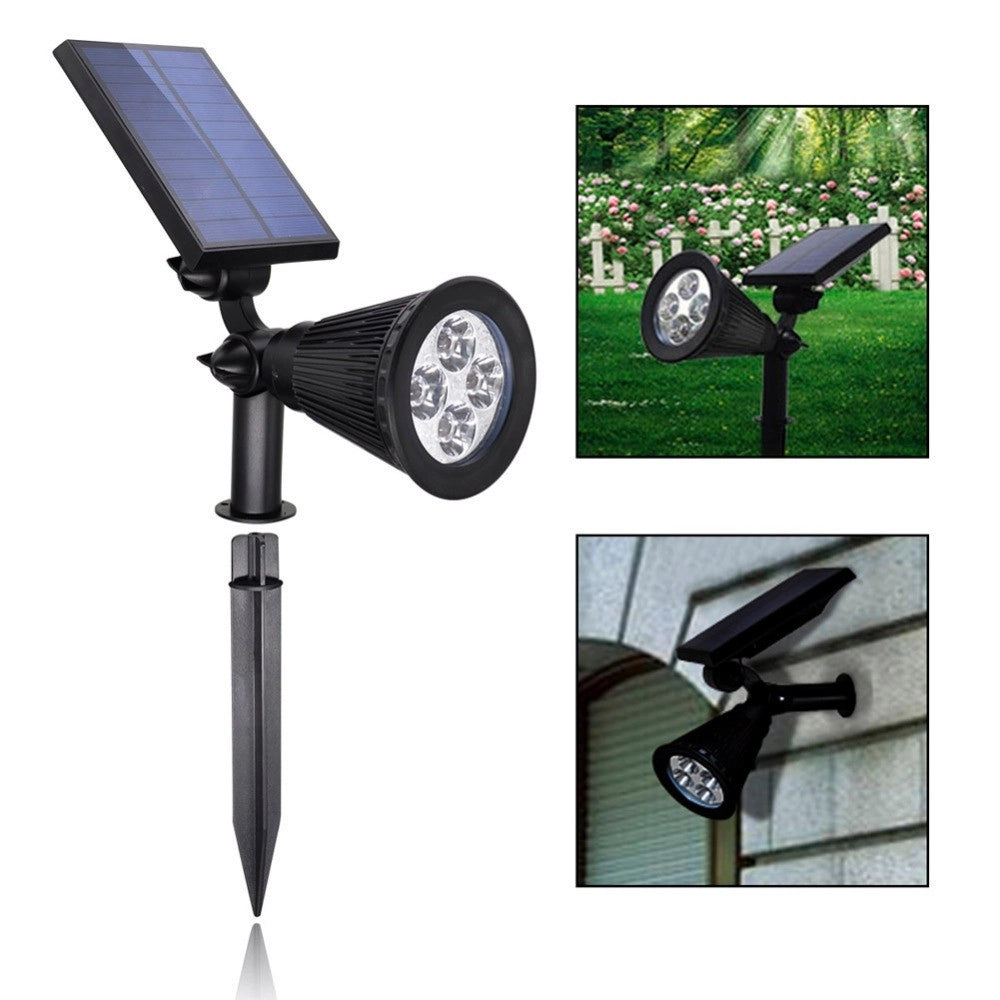 Trade Shop - Faretto Faro Led Giardino 4 Led Picchetto Pannello Energia Solare Giardino Ip65 -