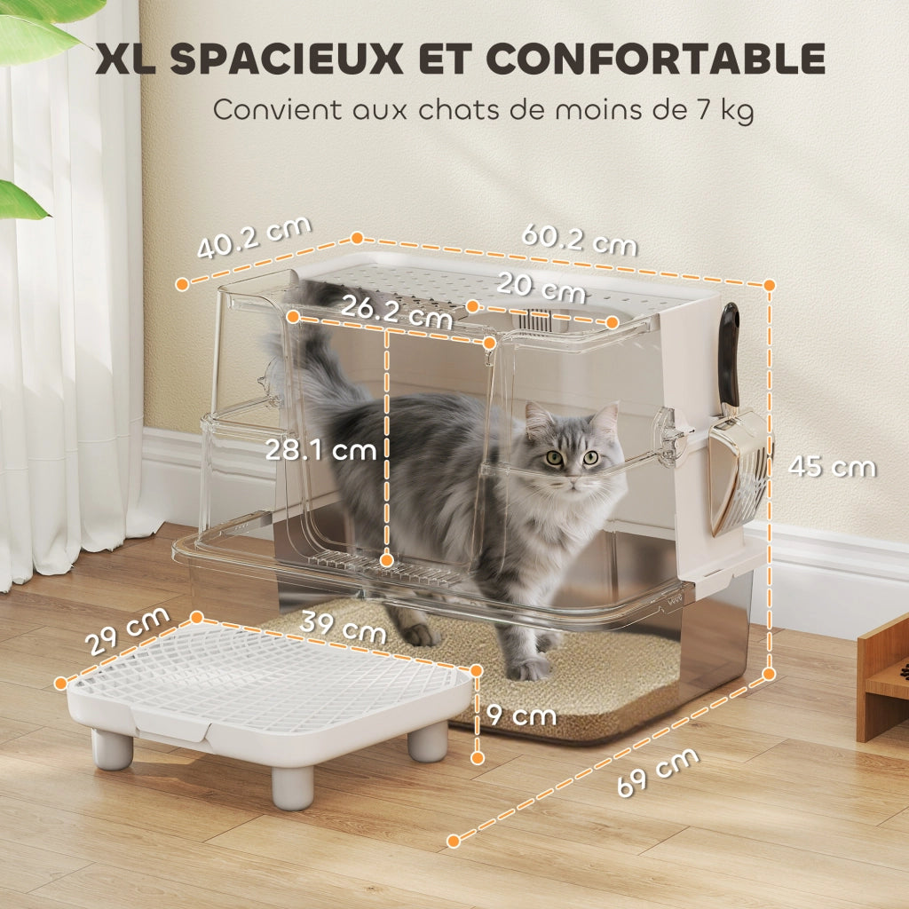 Lettiera per Gatti XL in Acciaio Inox ¨C zephmum ¨C Grigio Chiaro 60.2x40.2x44.5cm