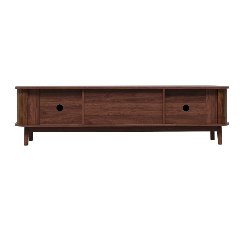 OKWISH Mobile TV con Ante Scorrevoli e Cassetti, Gambe in Legno, per Soggiorno, MDF, Noce, 170 x 39,5 x 46 cm