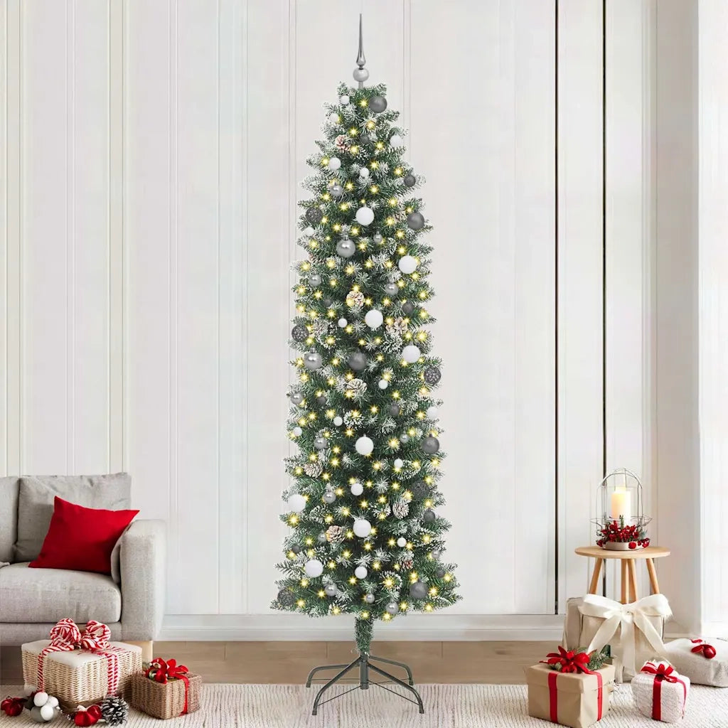 Albero di Natale Artificiale Sottile Verde e Bianco 240 cm 3395316