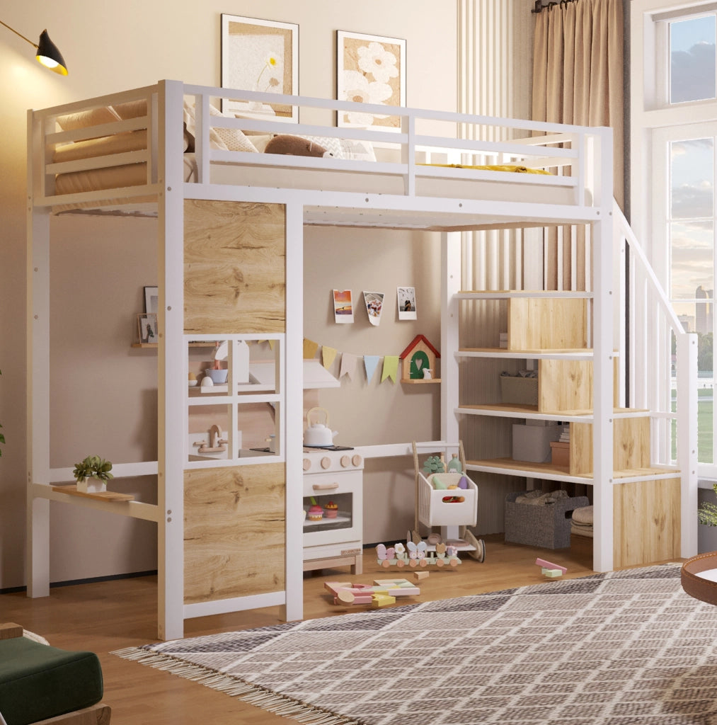 Letto a soppalco 90x200 cm con scala contenitore e area gioco bianco