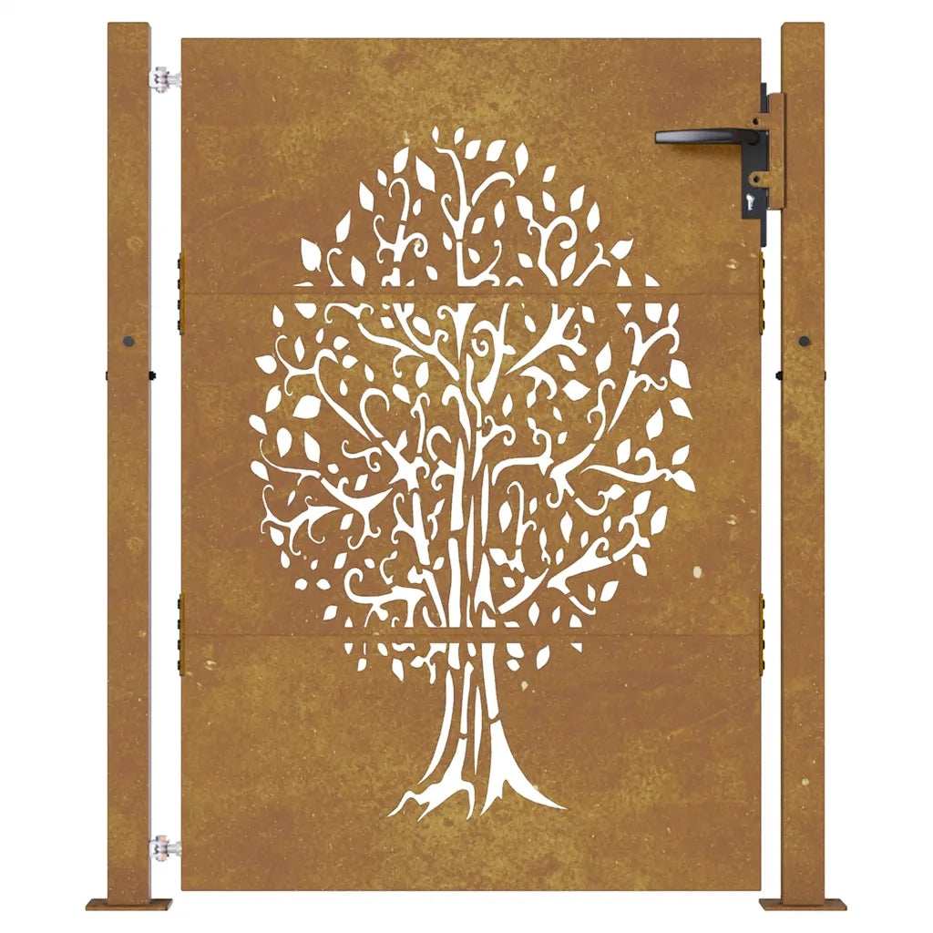 Cancello da giardino 100x150 cm in acciaio Corten con design ad albero 153217