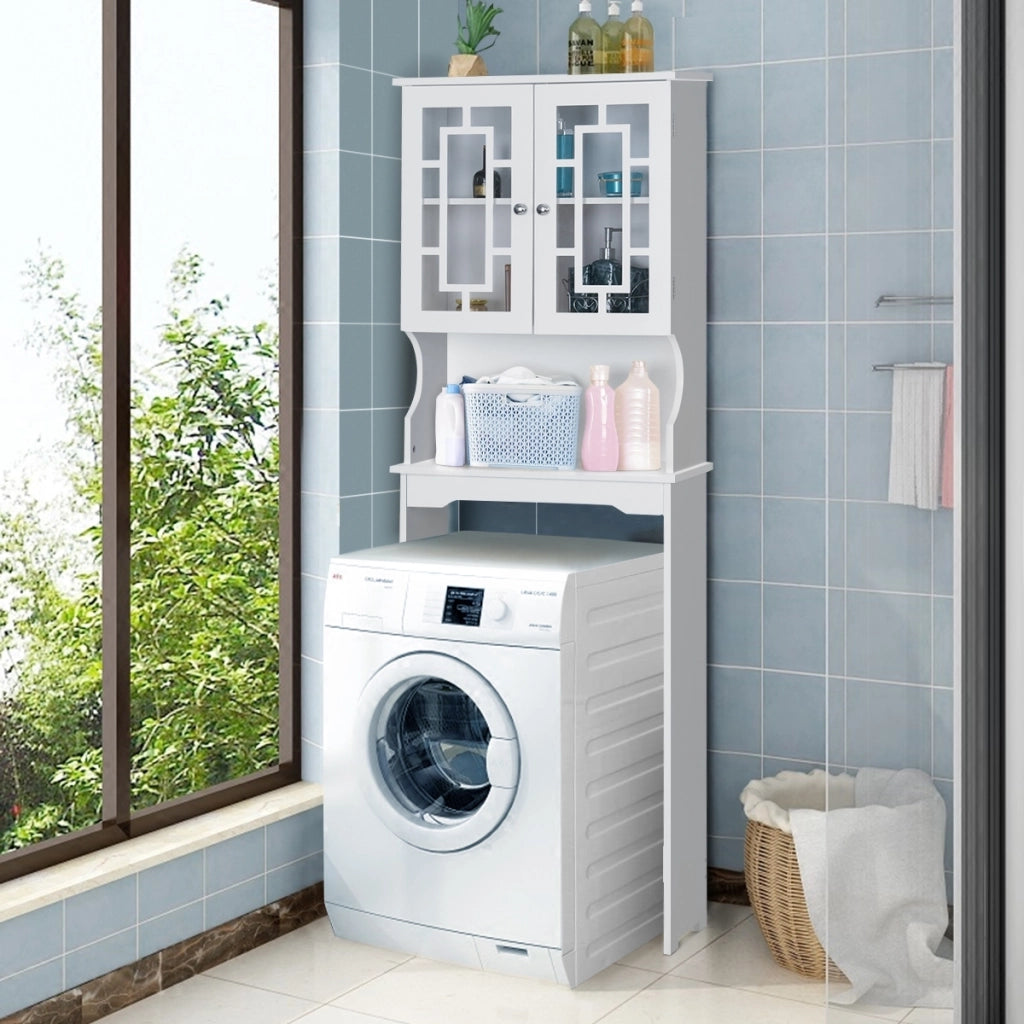 Mobile per lavatrice con 3 mensole e 2 ante per bagno-Mobiletto da bagno 60x22x173cm Bianco