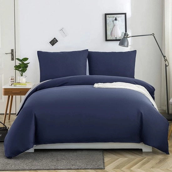 Set da letto, lavorato a sbalzo, microfibra, 1 coperta da letto 200 x 200 cm + 2 cuscini 80 x 80 cm, con chiusura a cerniera, blu mare/grigio chiaro