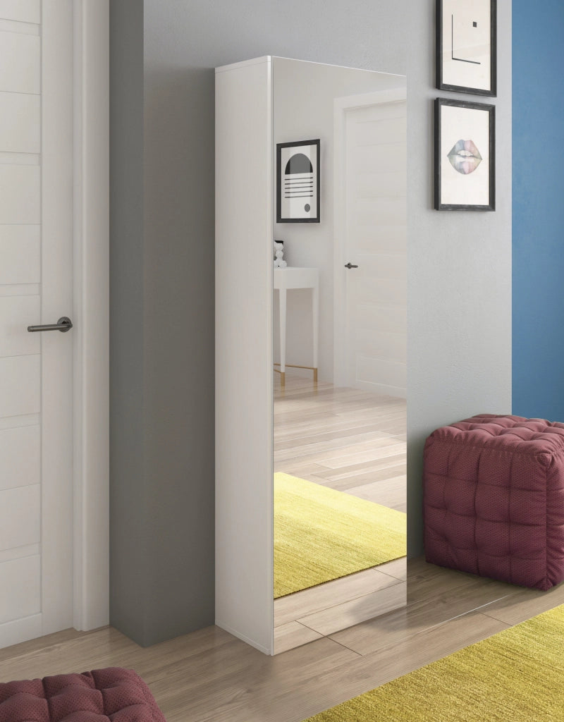 Scarpiera con Specchio Salvaspazio 7 Ripiani Per 14 Paia Di Scarpe Anta Reversibile Design Moderno Ingresso Camera Cameretta Minimal 160 x 52 x 23 Cm Bianco Lucido