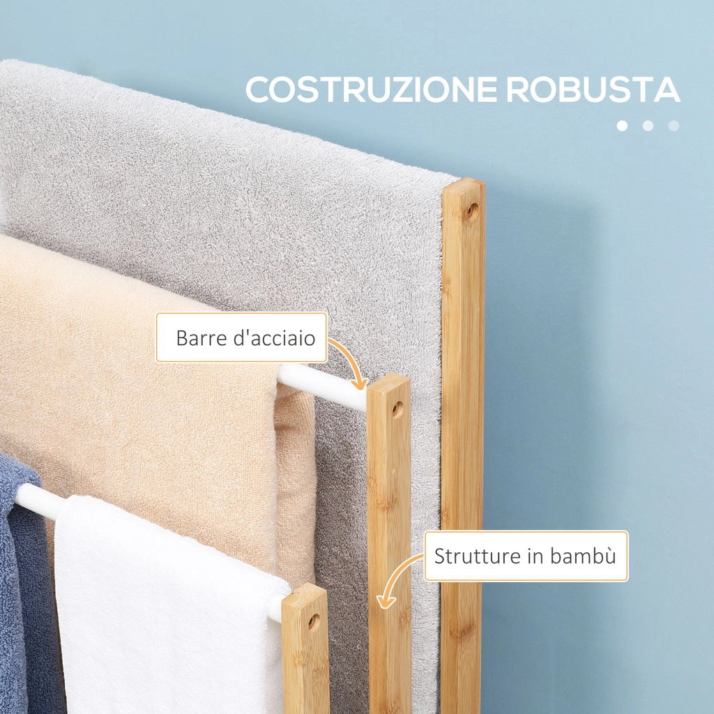 PORTASCIUGAMANI A 3 SBARRE IN BAMBÙ DESIGN LEGGERO E PORTATILE 48X25.8X94 CM