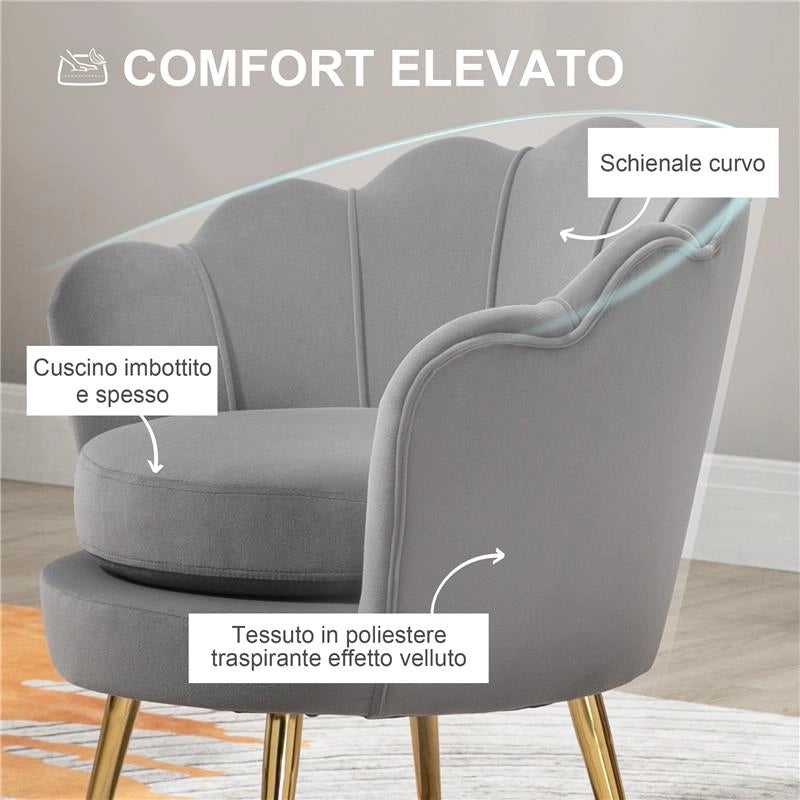 POLTRONA VINTAGE DI DESIGN IN VELLUTO, POLTRONCINA DA CAMERA CON SCHIENALE ALTO 76X67X74CM