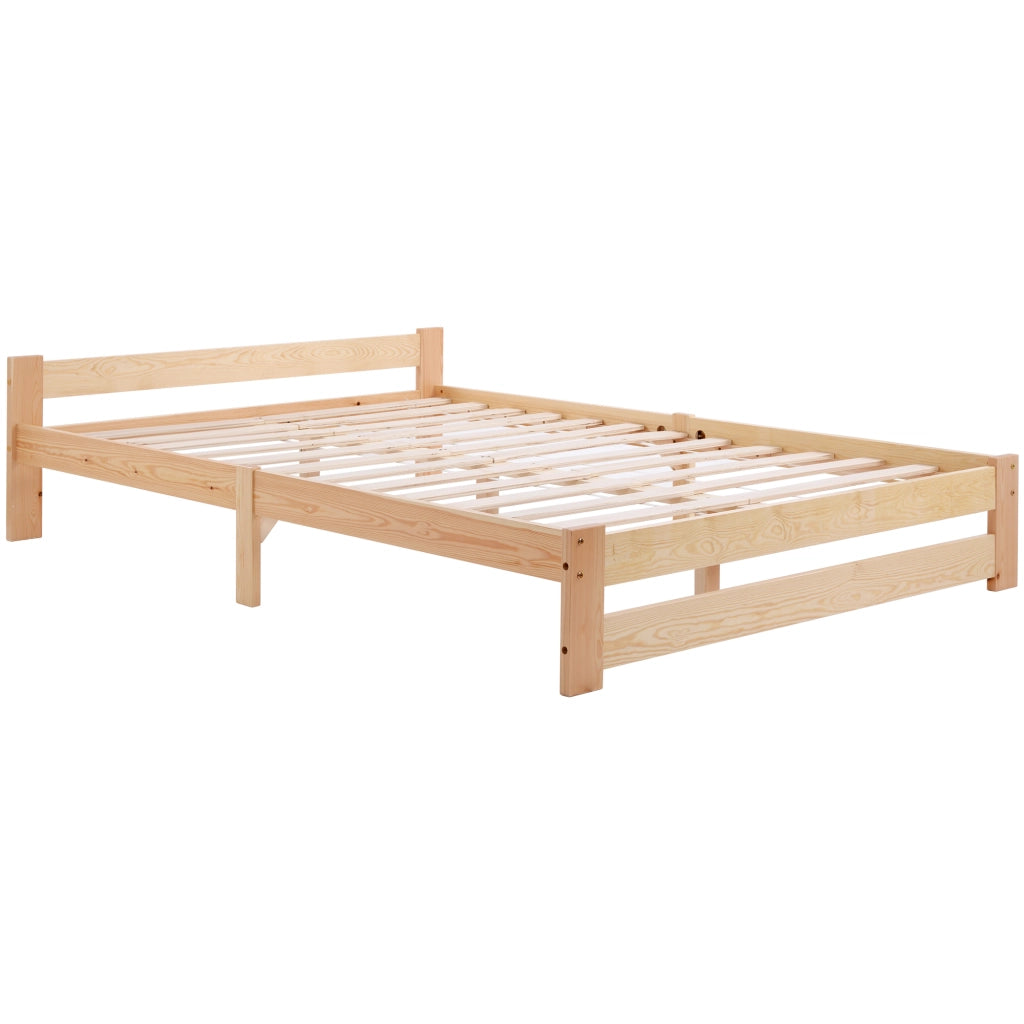 OKWISH Letto Singolo 140×200 cm con Testiera e Rete a Doghe, senza Materasso, in Legno Massello, Naturale