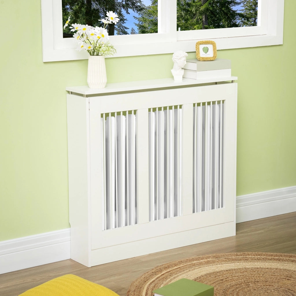 Copritermosifone a Doghe Moderno con Antiribaltamento ¨C zephmum ¨C MDF Acciaio 90x18x84cm Bianco