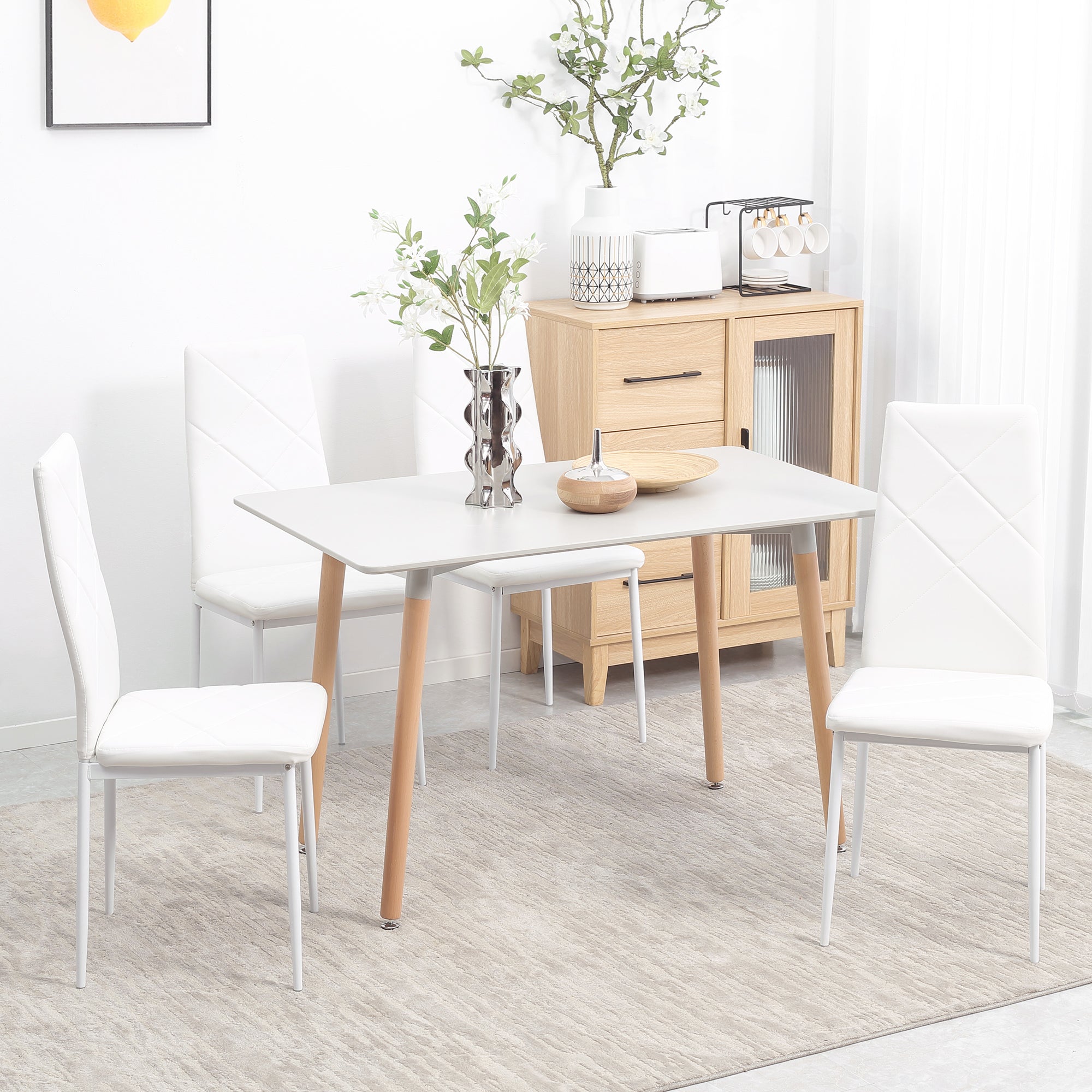 Set di 4 Sedie da Pranzo 41x50x97 cm con Schienale Alto in Similpelle Bianco