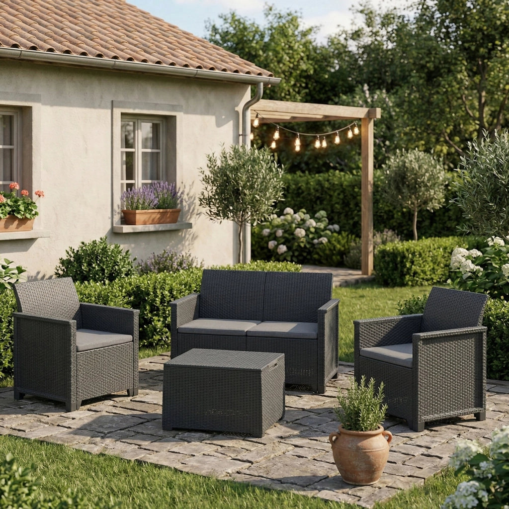 Set salotto da esterno Orillia, Salottino outdoor, Set da balcone o giardino, Composizione soggiorno per esterni, 113x65 h74 cm, Antracite