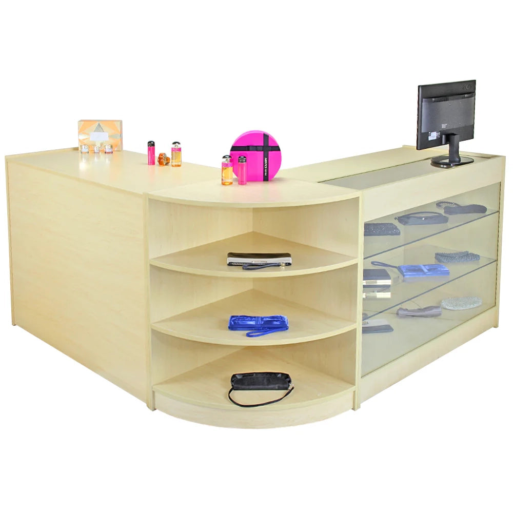 Set Titan con 3 Banconi da Negozio e Reception con Finitura in Acero Laminato