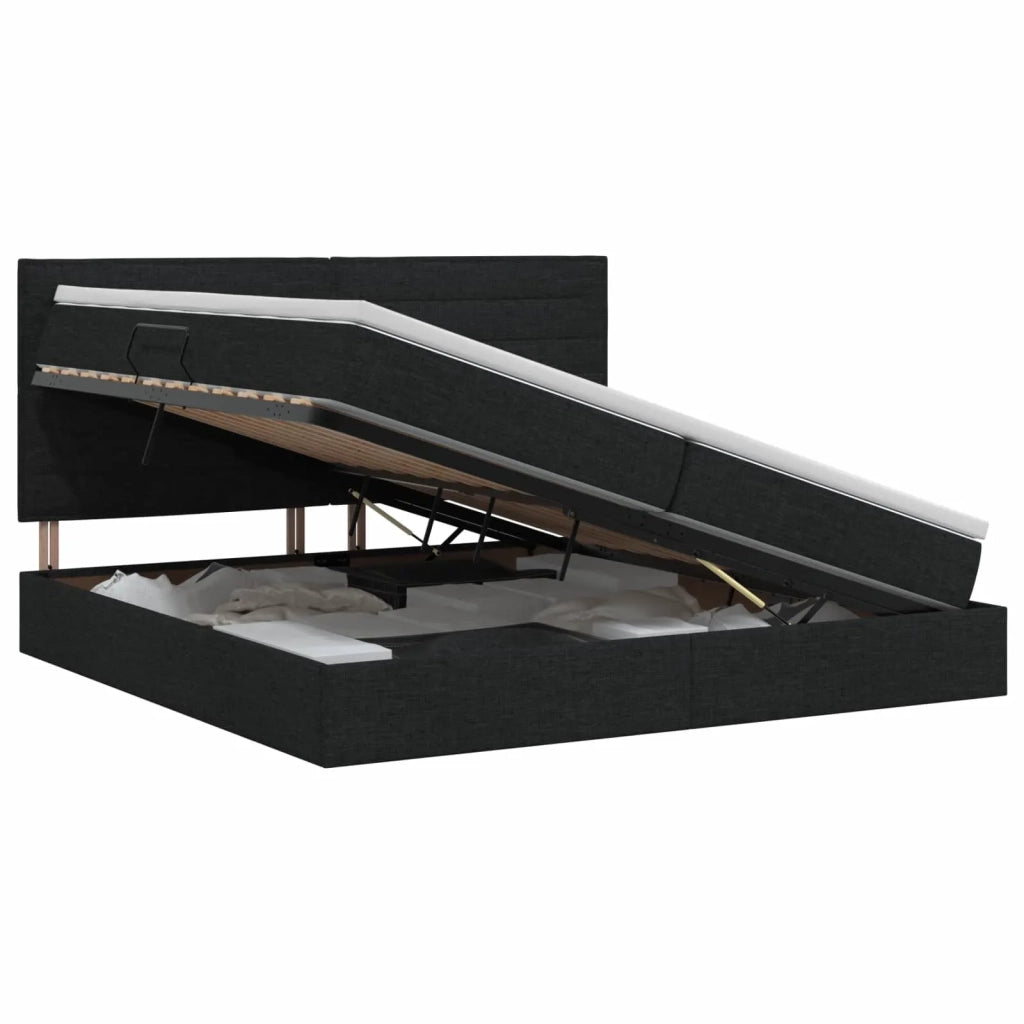 Letto con contenitore e materasso Nero 200 x 200 cm Tessuto 3459464