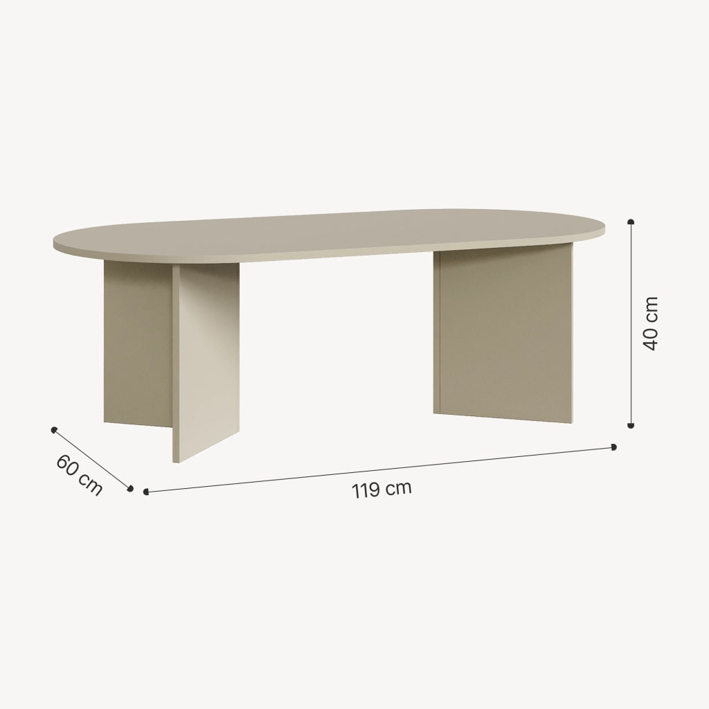 Tavolino da Salotto Kynd con Piano Ovale 119 x 60 x 40 cm - Color Avena Oatmeal [en.casa]