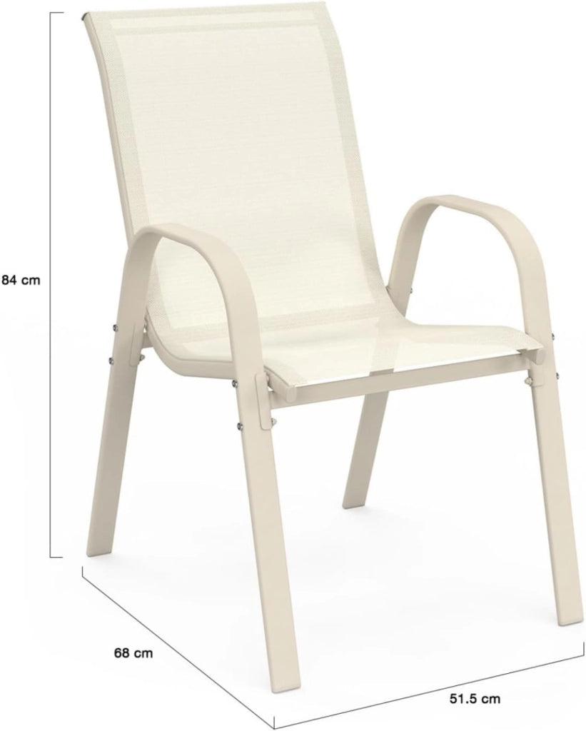 Set di 6 sedie da giardino impilabili LYMA in metallo e textilene in beige