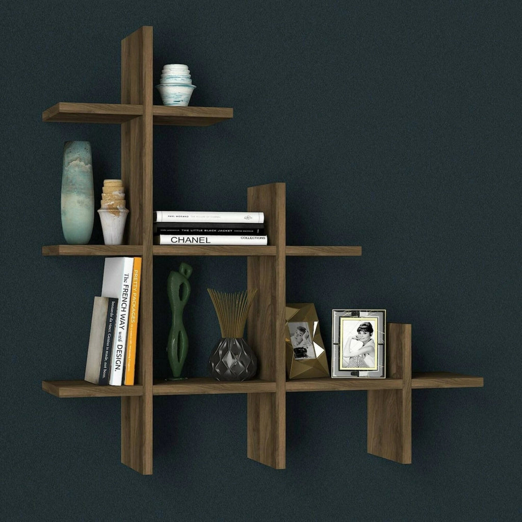 Mensola Onil, Scaffale, Ripiano a muro, Scaffalatura multiuso, 82x18h80 cm, Noce