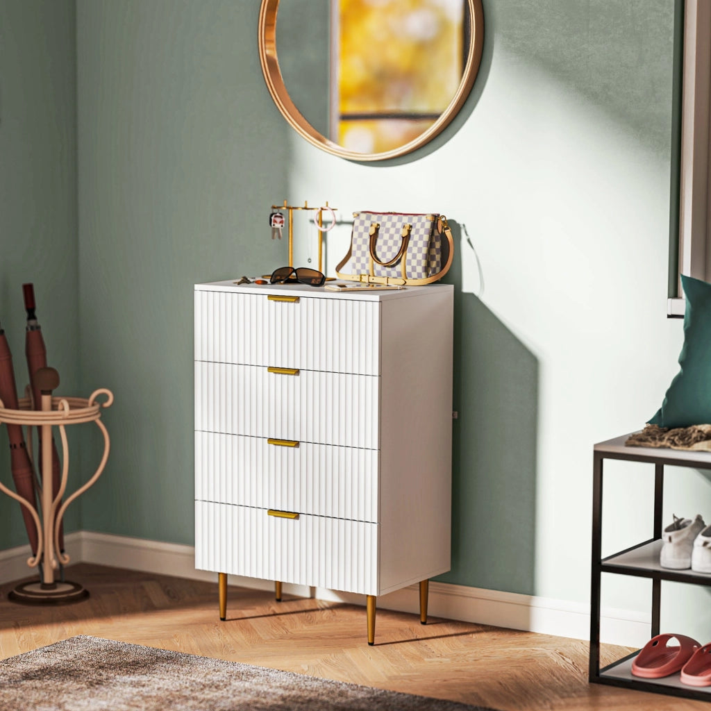 Cassettiera 4 Cassetti Moderna con Maniglie Dorate 60x40x96 cm Bianco