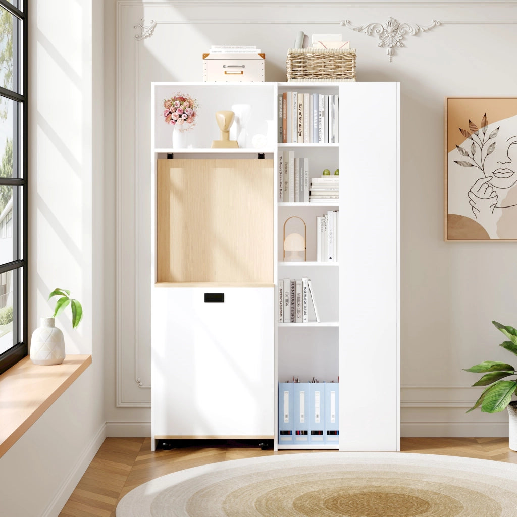 SCRIVANIA pieghevole 2 in 1 con libreria, 104,5 x 30,5 x 160 cm, MDF, White Oak