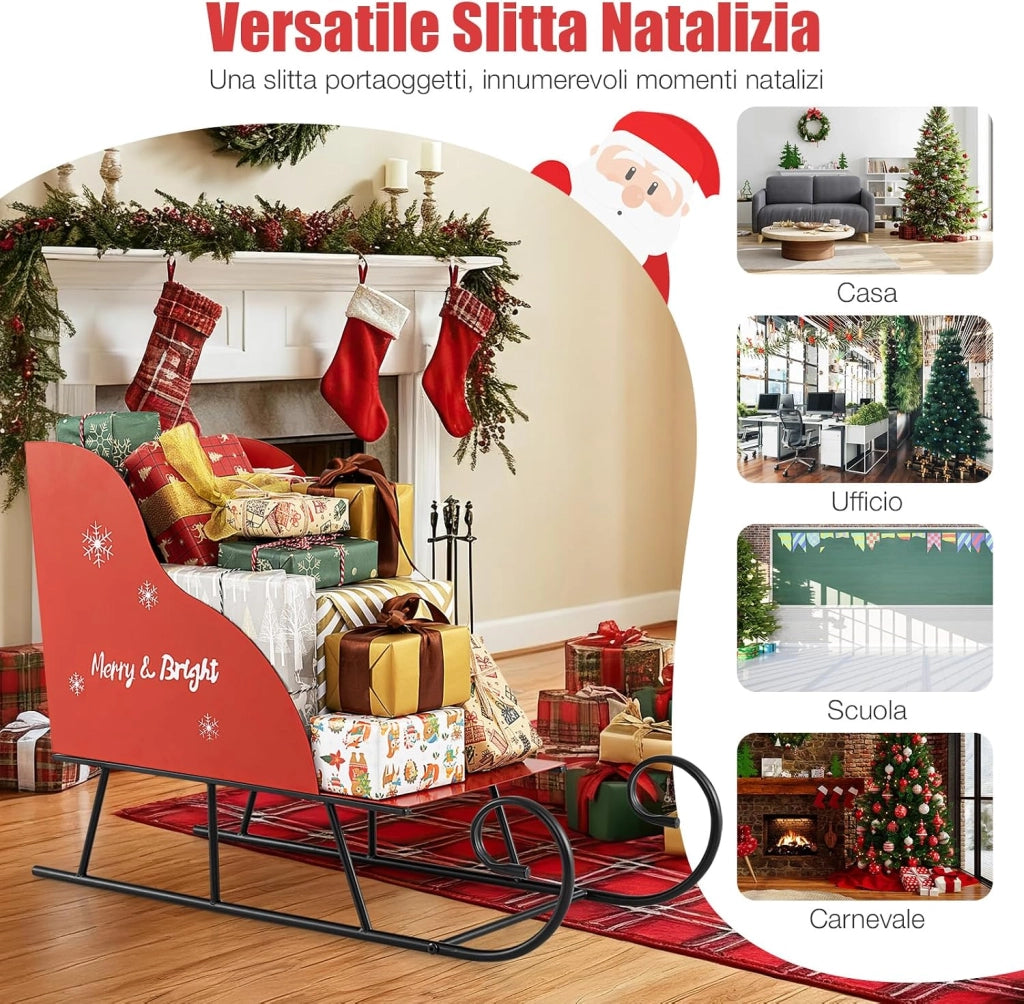 Slitta di Babbo Natale, Slitta di Babbo Natale in Metallo con Ampia Area di Carico per Regali, Decorazione Natalizia per Casa, Negozio e Ufficio (Modello 4)