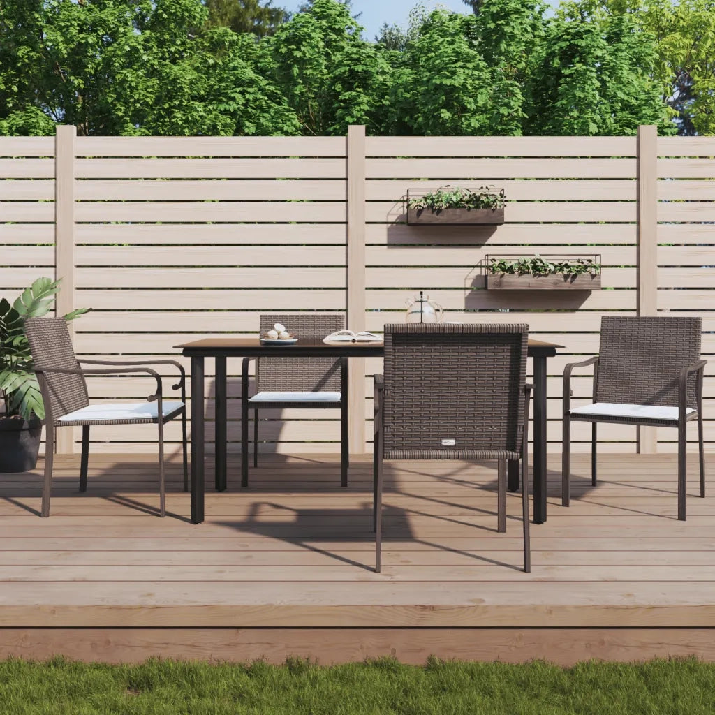 Set Pranzo da Giardino 5pz con Cuscini in Polyrattan e Acciaio