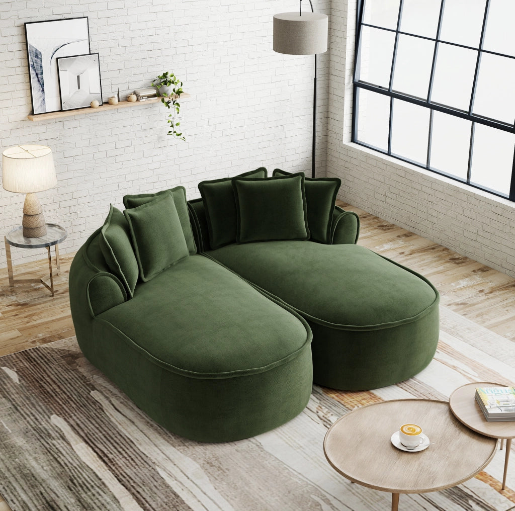 Divano modulare Chenille verde senza telaio con chaise longue extra ampia e cuscini inclusi