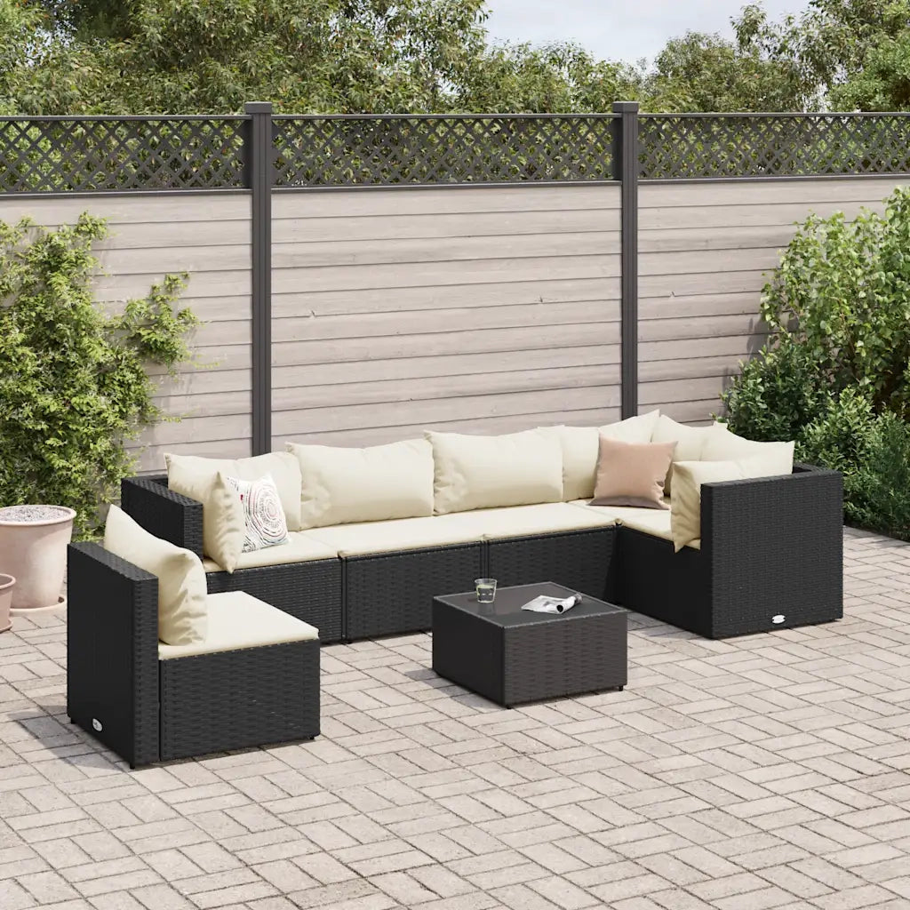 Set Salotto da Giardino con Cuscini 7pz Nero Polyrattan 3308176