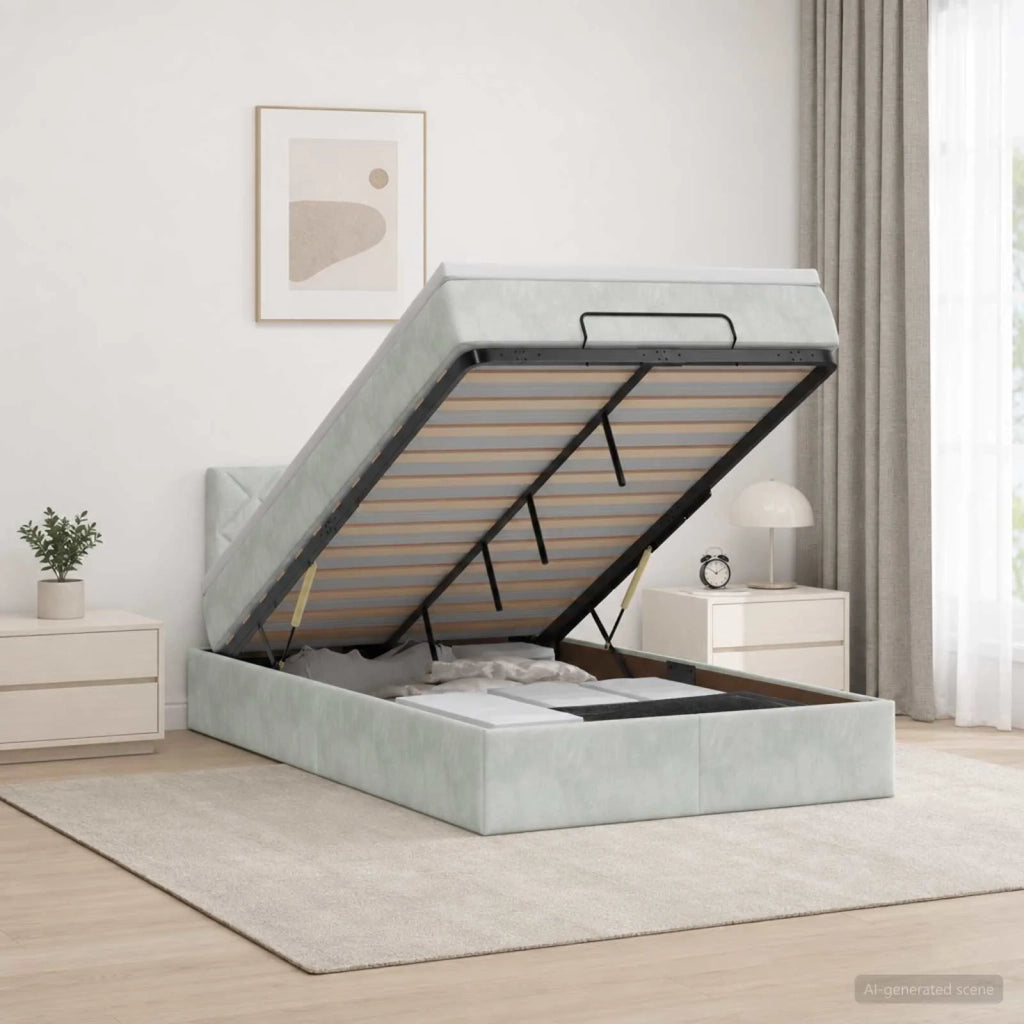 Letto Ottomano con Materasso e LED Grigio Chiaro 120 x 200 cm 3457203