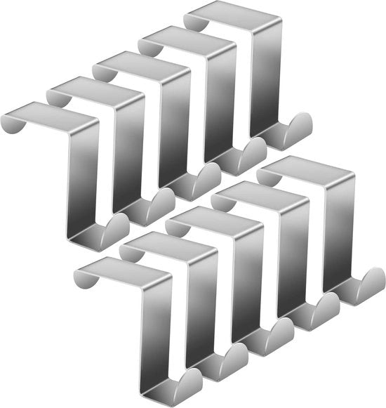 Decine di hanger per porta in acciaio inossidabile, maniglioni singoli, porta, forma Z, hanger in acciaio inossidabile, hanger invertibile, non richiede foratura, per armadi cucina, porta armadio, camera