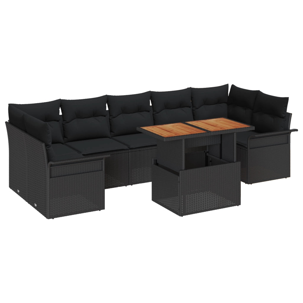 Set Divano da Giardino  da 8 Pezzi con Cuscini Nero Rattan PE