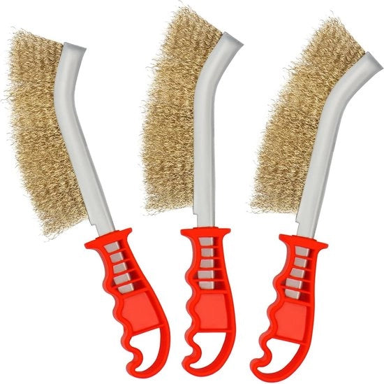 Set di 3 spazzole in ottone per filo - 125 mm spazzola - manico comodo - pulizia di vernici e ruggine.