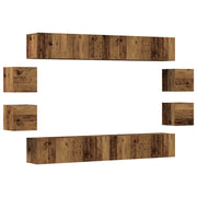 Set Mobile TV 8 pz | Armadietto TV | Mobile Porta TV Montato a Parete Legno Antico in Truciolato