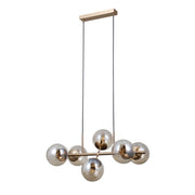 Lampadario moderno oro, sfere vetro ambra 6xE14 Molite