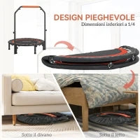 Mini Trampolino Fitness Ø102 cm con Manubrio Regolabile, Trampolino Elastico Pieghevole, Nero