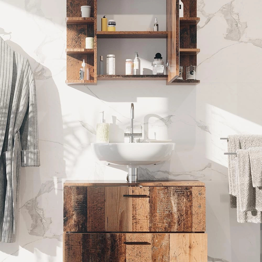 Set di mobili da bagno Ilias, Rovere rustico, 80.2 cm, composto da specchio da bagno e mobile sottolavabo