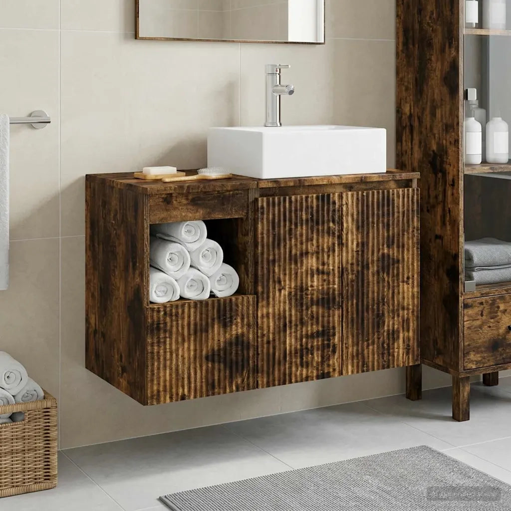 Set di mobili per il bagno 2 pz Rovere Fumo 3404059