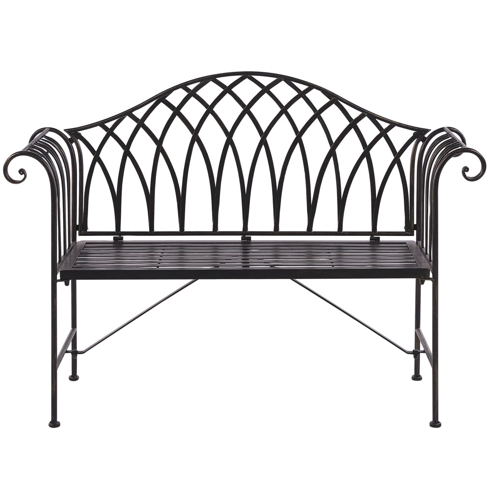 Panca da giardino per esterni in metallo Nero 130 cm 2 posti con braccioli svasati in stile vintage