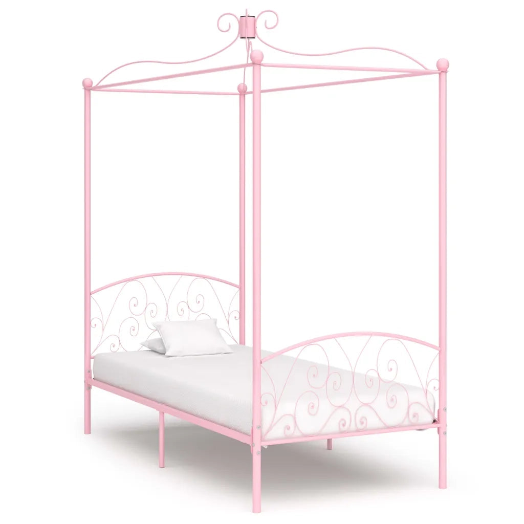 Letto a Baldacchino Rosa in Metallo 100x200 cm cod mxl 59873