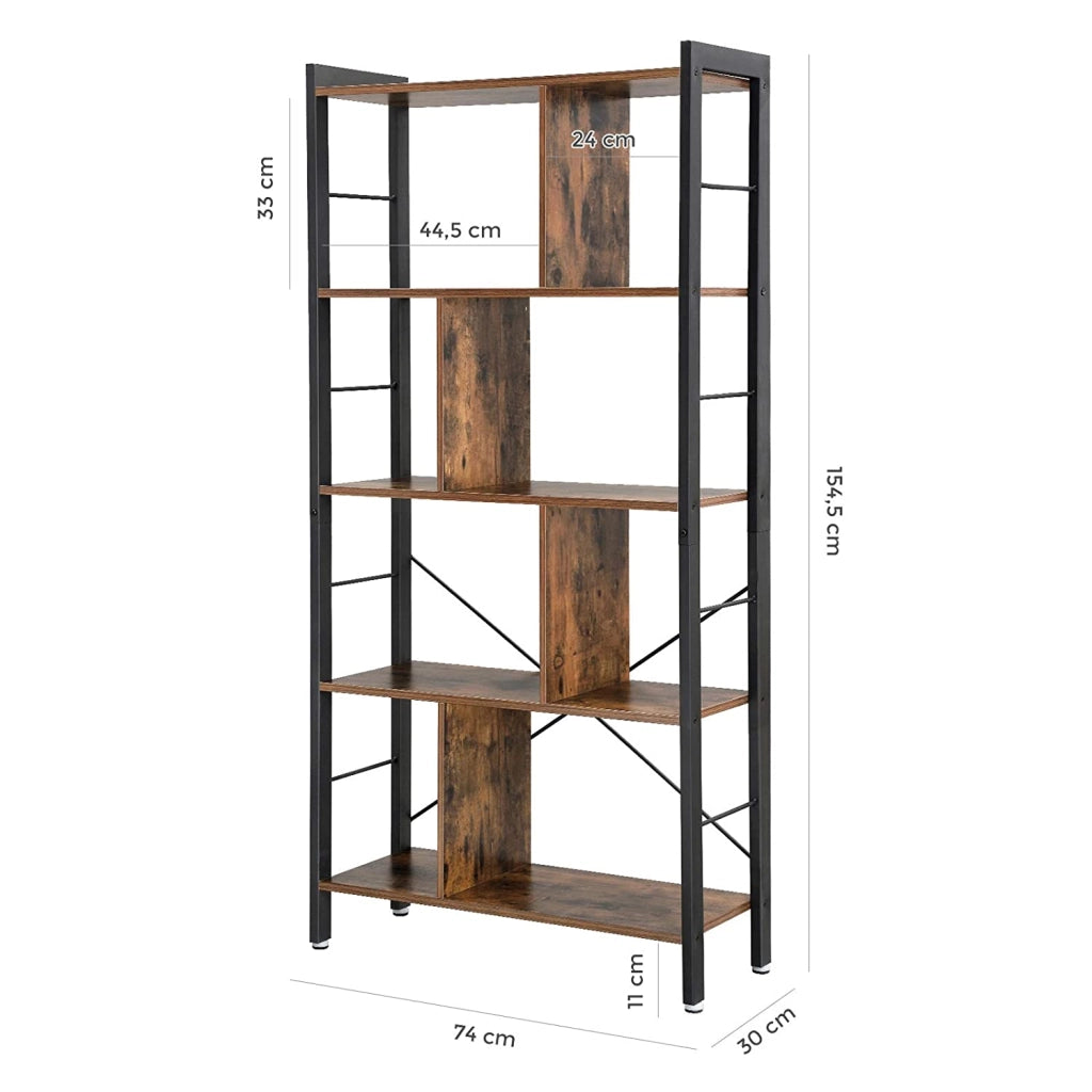 Libreria Valora LBC12BX in metallo marrone rustico a 5 ripiani