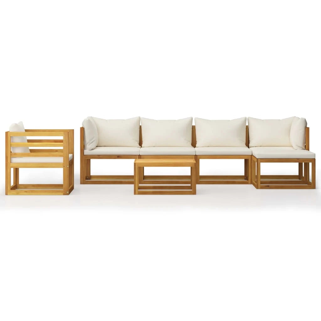 Mobili da giardino mobili da esterno Set di mobili da 7 pezzi con cuscino color crema in legno massello di acacia 02_0017060