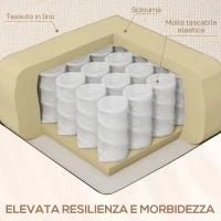 Poltrona Reclinabile 135° con Portabicchieri e Poggiapiedi, in Tessuto Effetto Lino, 88x96x108 cm, Beige