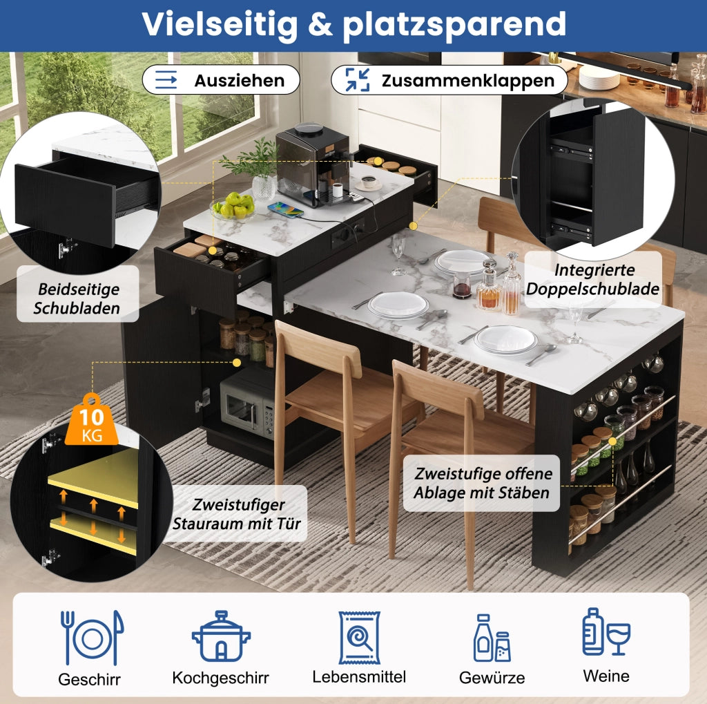 Tavolo da pranzo estensibile con LED e contenitore nero