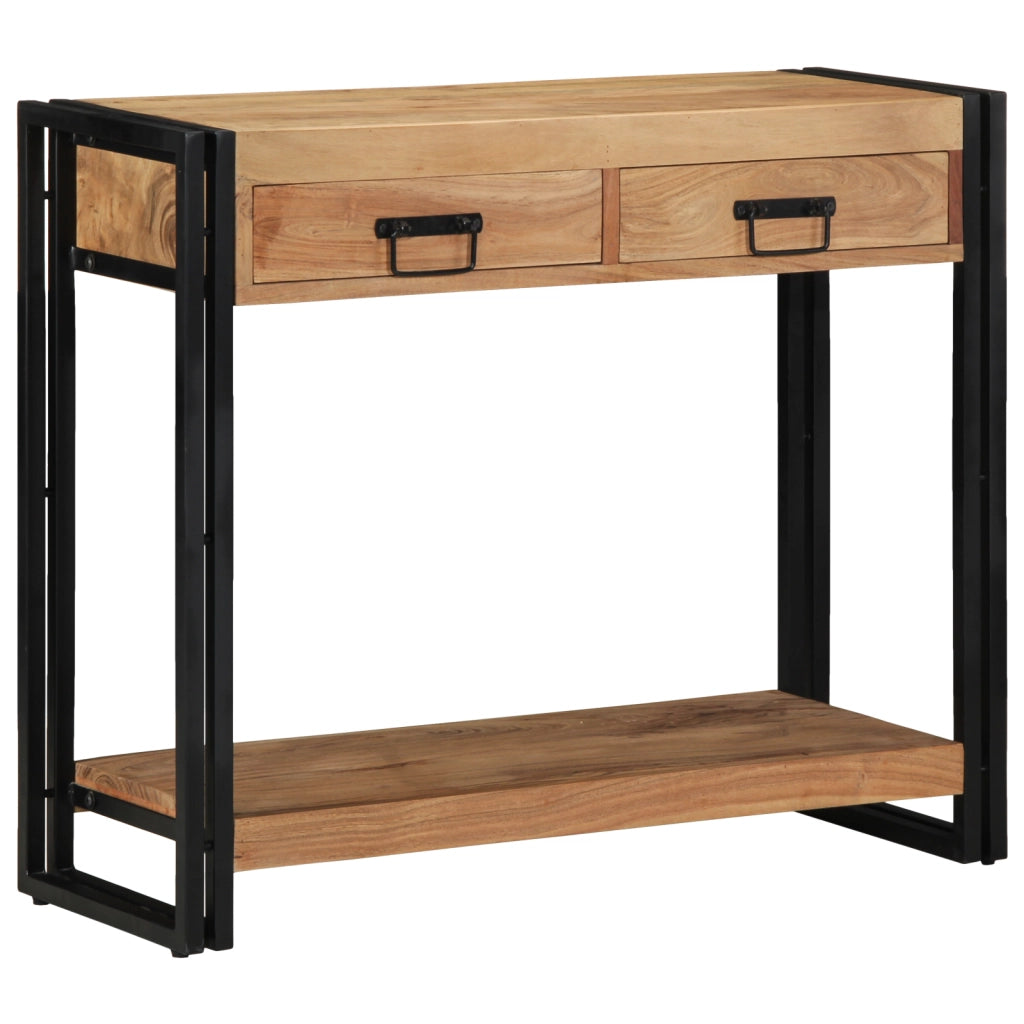 vitaXL Tavolino Consolle Nero 90x33x75 cm Legno massello di acacia e Metallo