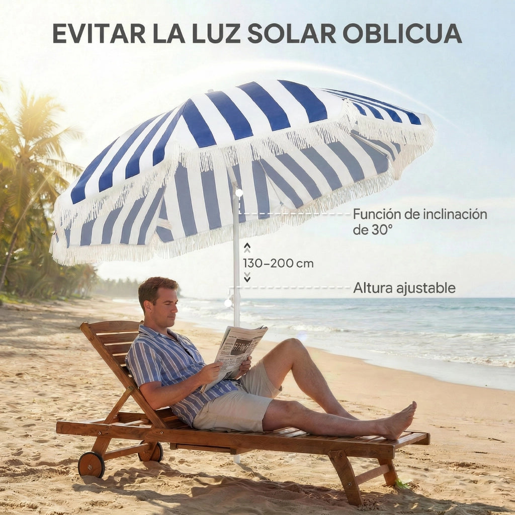 Ombrellone da Giardino con Frangia ¨C Zephmum ¨C Blu e Bianco ?180 cm